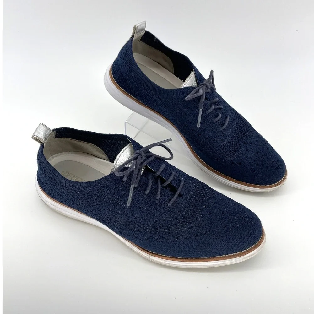 Cole‎ Haan OriginalGrand Knit Wingtip Oxford Shoes Womens 8B Blue Silver